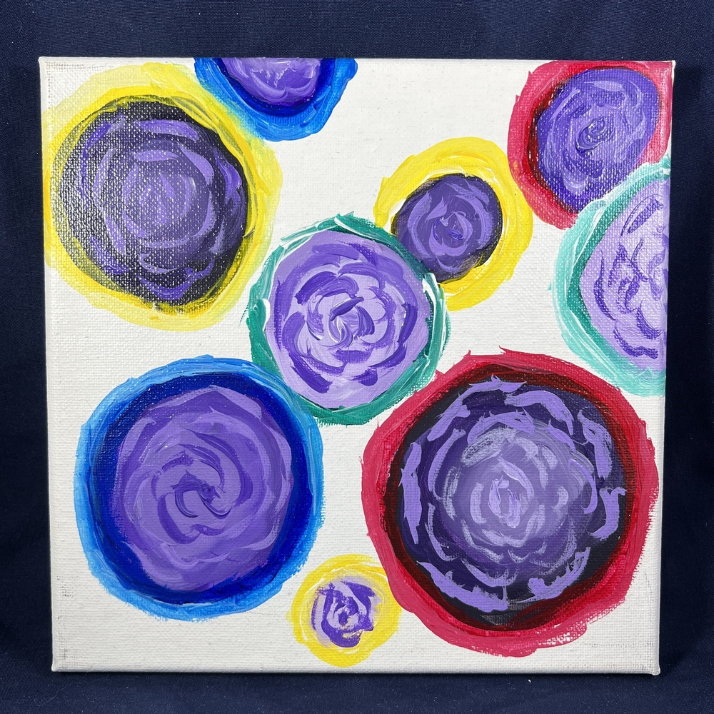 8"x8" "Floral" Acrylic Painting By Kat Sanders Abstract Vibrant Contemporary